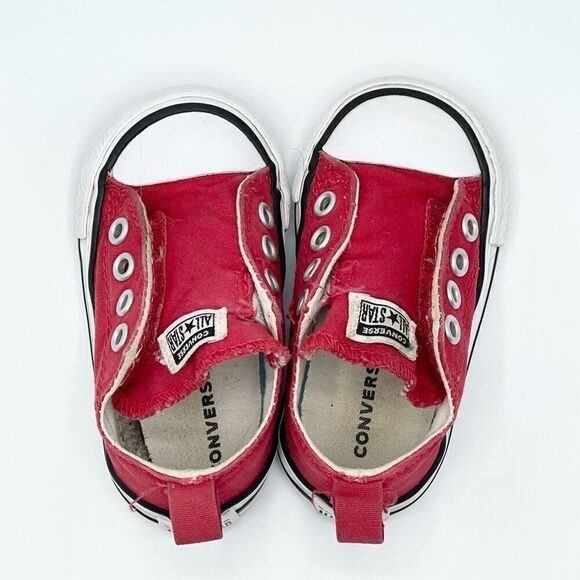 Converse All Star Fire Engine Red Canvas Side Aplix Sneaker - Toddler US 4 - Picture 6 of 8